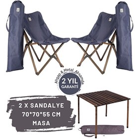 Resim Bag The Joy Antrasit İskelet Lacivert Kılıf 70x70x55 CM Antrasit Masa Ahşap Katlanır Masa Sandalye Seti 