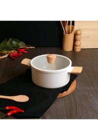 Resim Belarıva 22 Cm Kpkl Beyaz Ahsap Saplı Derın Tencere Beyaz 
