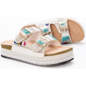 Resim 25Y103 Kadın Mantar Platform Taban Taşlı Çift Tokalı Comfort Terlik 