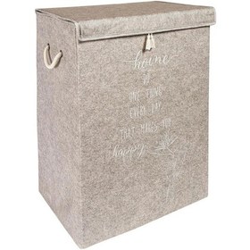 Resim Keçe Kapaklı Kirli Çamaşır Sepeti - Çok Amaçlı Saklama Kutusu Mega Hurç Bej 55 X 41 X 30 Cm Bej 