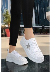 Resim Biçomi Piata Beyaz Cilt Bağcıklı Spor Ayakkabı Çok Renkli 