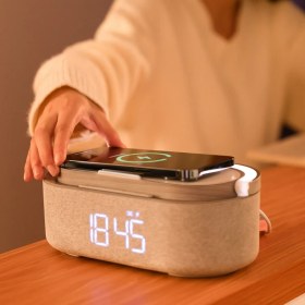 Resim Stobom Keyif Kablosuz Şarjlı Bluetooth Hoparlör Ve Led Aydınlatmalı Alarmlı Dijital Saat 