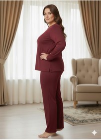 Resim FAMESTEKSTİL İki İplik Büyük Beden Bordo Eşofman Takım 