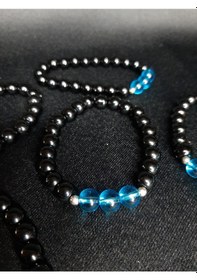 Resim Mryart Doğal Görünümlü Siyah & Mavi Cam Boncuklu El Yapımı Bileklik - Unisex Siyah - Mavi 