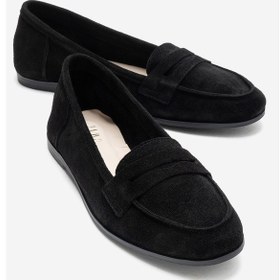 Resim Luvishoes F02 Siyah Süet Hakiki Deri Kadın Loafer Ayakkabı Siyah 