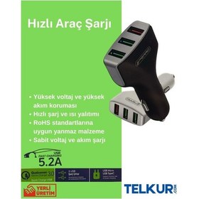Resim Ferro Fs-01 Qualcom 3,0 Hızlı Araç Şarjı 3 Usb Çıkışlı 5,2 A 