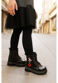 Resim Ortopedik Bağcıklı Fermuarlı Kız Çocuk Bot Ayakkabı Siyah Kız Çocuk Bot Çok Renkli 