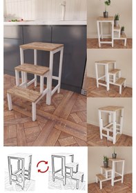 Resim Hidden Folding Çok Amaçlı Katlanır Merdiven Çiçeklik Sehpa Beyaz 