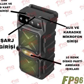 Resim FİOPLUS Bluetooth Hoparlör Parti Hoparlörü Karaoke Mikrofon Hediyeli Işıklı Ses Bombası Radyo Usb Sd Girişli 