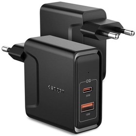 Resim Spigen F211-000AD24973 Steadiboost 48W Hızlı Şarj Cihazı (USB-C PD 3.0 30W+Quick Charge 3.0 18W) iPhone/Android/Macbook Şarj Adaptörü Siyah 