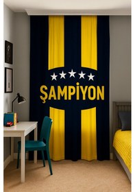 Resim Taraftar Sarı Lacivert Çift Kanatlı Fon Perde 