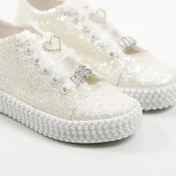 Resim Genel Markalar - Kadın Inci Taş Işlemeli Isme Özel Spor Tarz Gelinlik Ayakkabı 