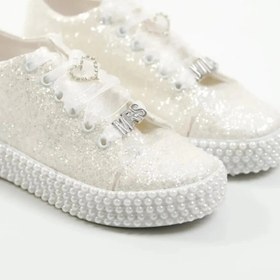 Resim Genel Markalar - Kadın Inci Taş Işlemeli Isme Özel Spor Tarz Gelinlik Ayakkabı 