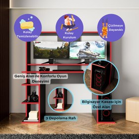 Resim Bimossa S8480 Dante Oyuncu Masası Siyah Kırmızı 140 cm, Geniş Gaming Bilgisayar Masası 