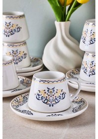Resim Mavi Ege 6 Kişilik Porselen Kahve Fincanı Takımı Desenlı Desenli 