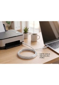 Resim 3 Metre Şeffaf Kaplamalı Usb 2.0 Yazıcı Ve Tarayıcı Kablosu - Tüm Markalarla Uyumlu Tip A - Tip B 