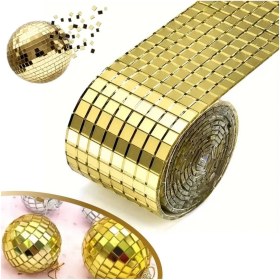 Resim 1 Metre Uzunluğunda Gold Renk Aynalı Mozaik Taşlı Dekor Bandı 4 cm x 1 mt 