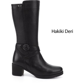 Resim GÖNDERİ(R) Kadın / Kız Siyah Floter Fermuarlı Kalın Topuklu Hakiki Deri Çizme 