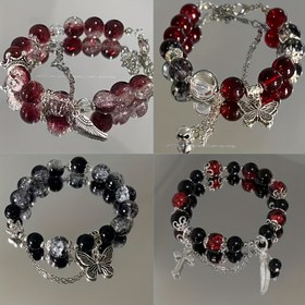 Resim Haftalık ve Partiler için Koyu Tarz Moda Kadın Takıları ile Haç, Tüy ve Kelebek Süslemeli Şık Boncuklu Bileklik Paketi, Dört Mevsim Aksesuarlar 