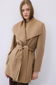 Resim Geniş Yakalı Kemerli Camel Kaşmir Kaban - CAMEL / 34 