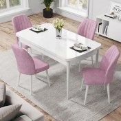 Resim Canisa Concept Par Serisi 70X114, Açılabilir Mdf Mutfak Masa Takımı, Beyaz Masa ve 4 Sandalye 