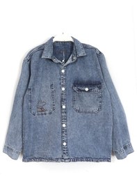 Resim Dobakids Ön Ve Arkası Baskılı Cep Detaylı Erkek Çocuk Denim Gömlek Mavi 