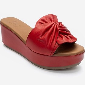 Resim Luvishoes Jeff Kırmızı Cilt Hakiki Deri Fiyonklu Kadın Dolgu Topuklu Terlik 