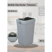 Resim Çöp Kovası Bas Çek Mutfak Banyo Çöp Kutusu Gri 40 Litre 