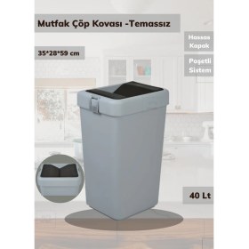 Resim Çöp Kovası Bas Çek Mutfak Banyo Çöp Kutusu Gri 40 Litre 