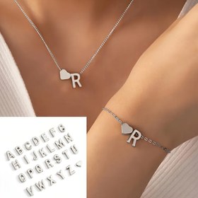 Resim 1 Kolye + 1 Bileklik Minimalist Tarz Takı Seti, Kadınlar İçin Trend Harf ve Kalp Tasarımı, Günlük Kıyafetler ve Parti Aksesuarları ile Uyumlu 