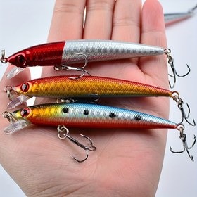 Resim 1 Adet Plastik Yüzen Wobbler Balıkçılık Yem Seti - 9cm/3.54in - 6.2g - Minnow Yapay Sert Yem Crankbait - Turna Levrek Üçlü Kancalı - Malzeme 