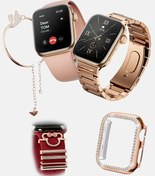 Resim XTRIKE ME G Mini Plus Rose Gold Smart Watch 41 Mm 3 Kordon Mickey Charm Bileklik Hediyeli Akıllı Saat 