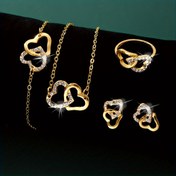 Resim Vintage Esintili Takı Seti - Rhinestone Süslemeli - Kolye, Küpe, Zincir Bağlantı ve Yüzük Dahil, Alaşım Yapımı, Kaplama Yok - Günlük Giyim İçin Zamansız Aksesuar, 5 Parça Set 