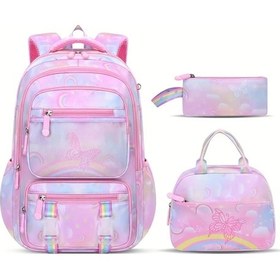 Resim Maxaccess İlkokul Sırt Çantası Üç Parça Set Kız Öğrenci Okul Çantası Pink Kalem Kutusu Seyahat Kamp Çantası Pembe 