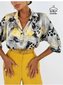 Resim Hello Moda Şık Büyük Beden Bluz 269300090 Gri İpek 