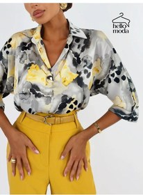 Resim Hello Moda Şık Büyük Beden Bluz 269300090 Gri İpek 