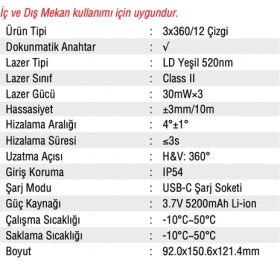 Resim Mercure mc-873 Çizgi Lazer Şakül 360 Derece Uzaktan Kumandalı 