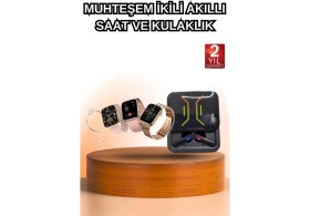 Resim Wireless Şarjlı Akıllı Saat ve Dijital Göstergeli Kablosuz Bluetooth Kulaklık Nabız Ölçer 