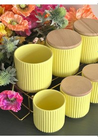 Resim Edora Sarı 7 Parça Baharatlık Takımı,bambu Vakum Kapaklı Kavanoz Seti 