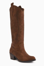 Resim Limoya Fizaro Taba Sivri Burunlu Nakışlı Zımba Detaylı Western, Kovboy Kadın Çizme 