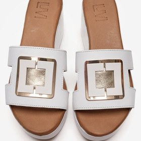 Resim Luvishoes Hıola Beyaz Hakiki Deri Tokalı Kadın Dolgu Topuklu Terlik 