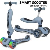 Resim Smart Oturaklı Çocuk Scooter 3 Tekerlekli Led Işıklı Scooter Yükseklik Ayarlı - Mavi Askeri Mavi 