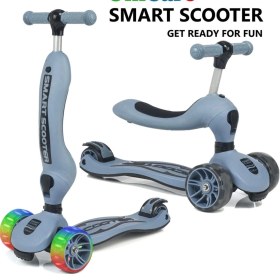 Resim Smart Oturaklı Çocuk Scooter 3 Tekerlekli Led Işıklı Scooter Yükseklik Ayarlı - Mavi Askeri Mavi 