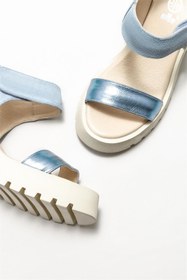 Resim Elle Shoes Mavi Deri Kadın Dolgu Topuklu Sandalet 