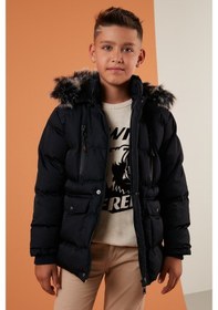 Resim Lela Içi Peluş Astarlı Çıkarılabilir Kapüşonlu Suya Dayanıklı Kışlık Erkek Çocuk Mont 5760022 Lacivert 