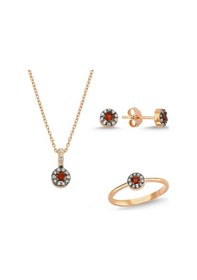Resim Altın Kırmızı Beyaz Taşlı Mini Üçlü Set As8Tk11T2 Altınsepeti 