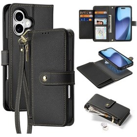 Resim İçin iPhone Uyumlu 17 Dux Ducıs Lawa Serisi 2 İn 1 Cüzdan Fermuarlı Çıkarılabilir Magsafe Telefon Kasası Siyah 