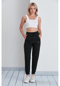 Resim Düz Model Lastikli Paça Penye Eşofman Altı Siyah-siyah Siyah 