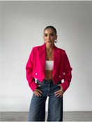 Resim Genel Markalar YONCA AKSESUAR ARKASI İNCİ DÜĞME DETAYLI CROP CEKET - Fuşya 