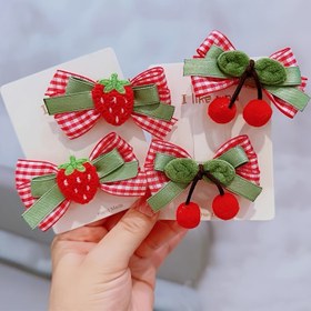 Resim 2'li Paket Çilek Kiraz Fiyonk Saç Tokaları - Sevimli Gingham & Keçe Fiyoğlar Yeşil Kurdele ile, Partiler, Tatiller, Günlük Kıyafetler için Hafif Plastik Saç Aksesuarları - Mükemmel Hediye 